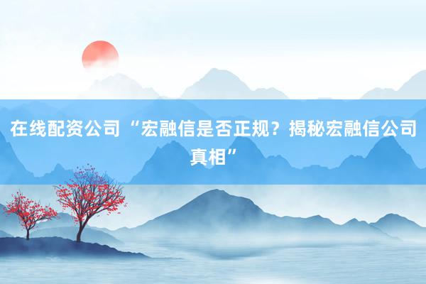 在线配资公司 “宏融信是否正规？揭秘宏融信公司真相”