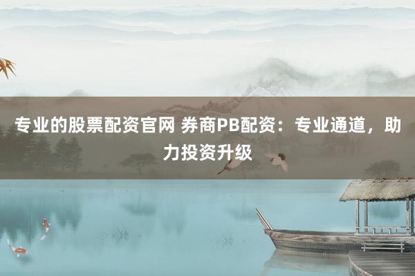 专业的股票配资官网 券商PB配资：专业通道，助力投资升级