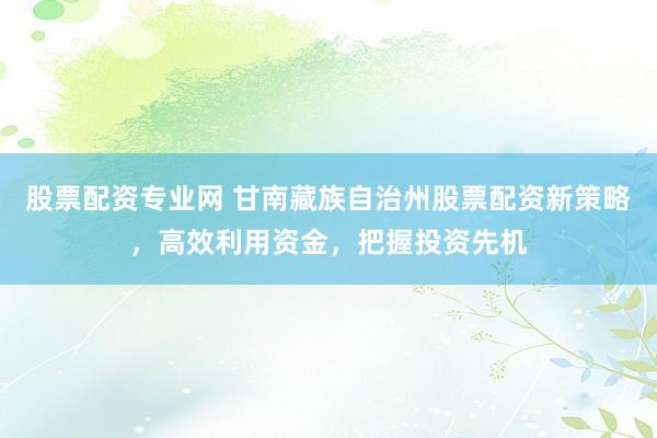 股票配资专业网 甘南藏族自治州股票配资新策略，高效利用资金，把握投资先机
