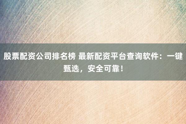 股票配资公司排名榜 最新配资平台查询软件：一键甄选，安全可靠！