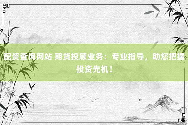 配资查询网站 期货投顾业务：专业指导，助您把握投资先机！