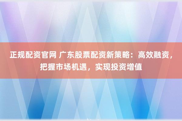 正规配资官网 广东股票配资新策略：高效融资，把握市场机遇，实现投资增值