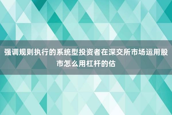 强调规则执行的系统型投资者在深交所市场运用股市怎么用杠杆的估