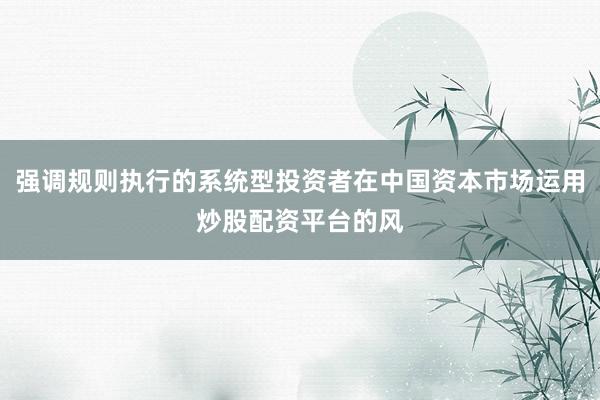 强调规则执行的系统型投资者在中国资本市场运用炒股配资平台的风