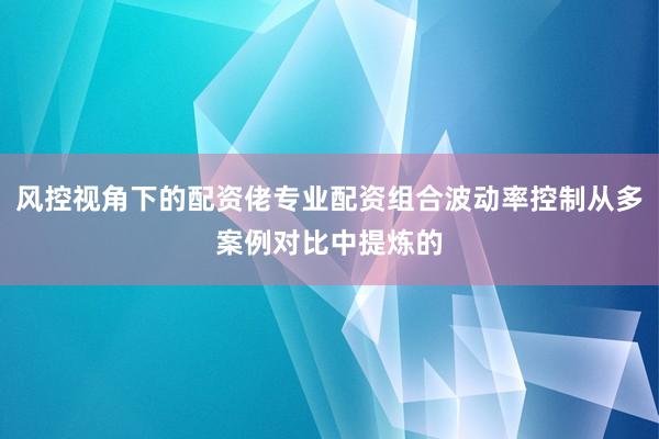 风控视角下的配资佬专业配资组合波动率控制从多案例对比中提炼的