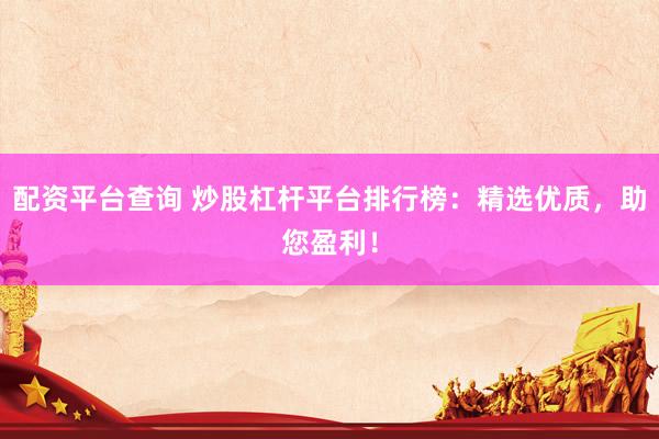配资平台查询 炒股杠杆平台排行榜：精选优质，助您盈利！